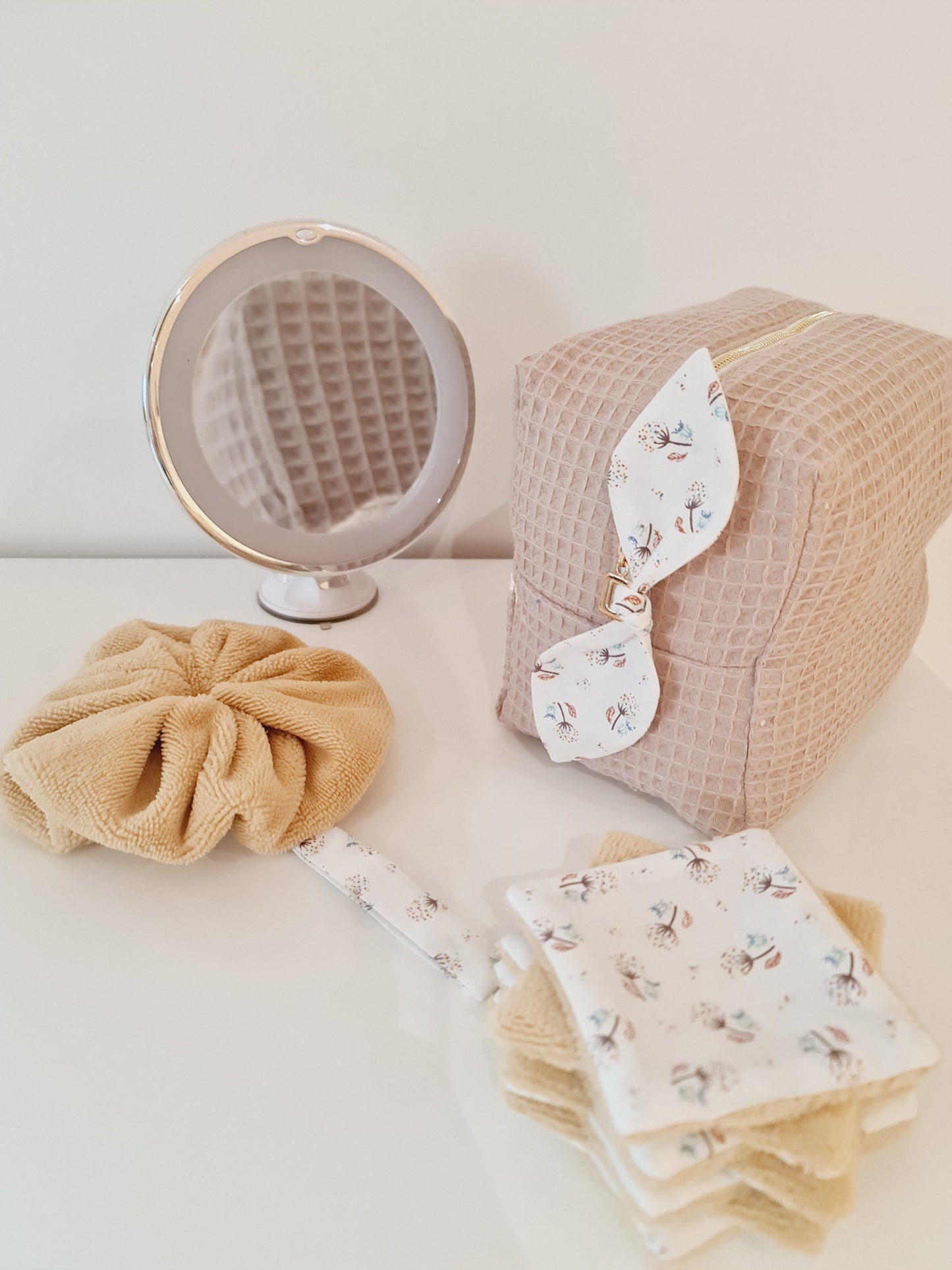 Lingettes Lavables en éponge de bambou et tissu fleuri