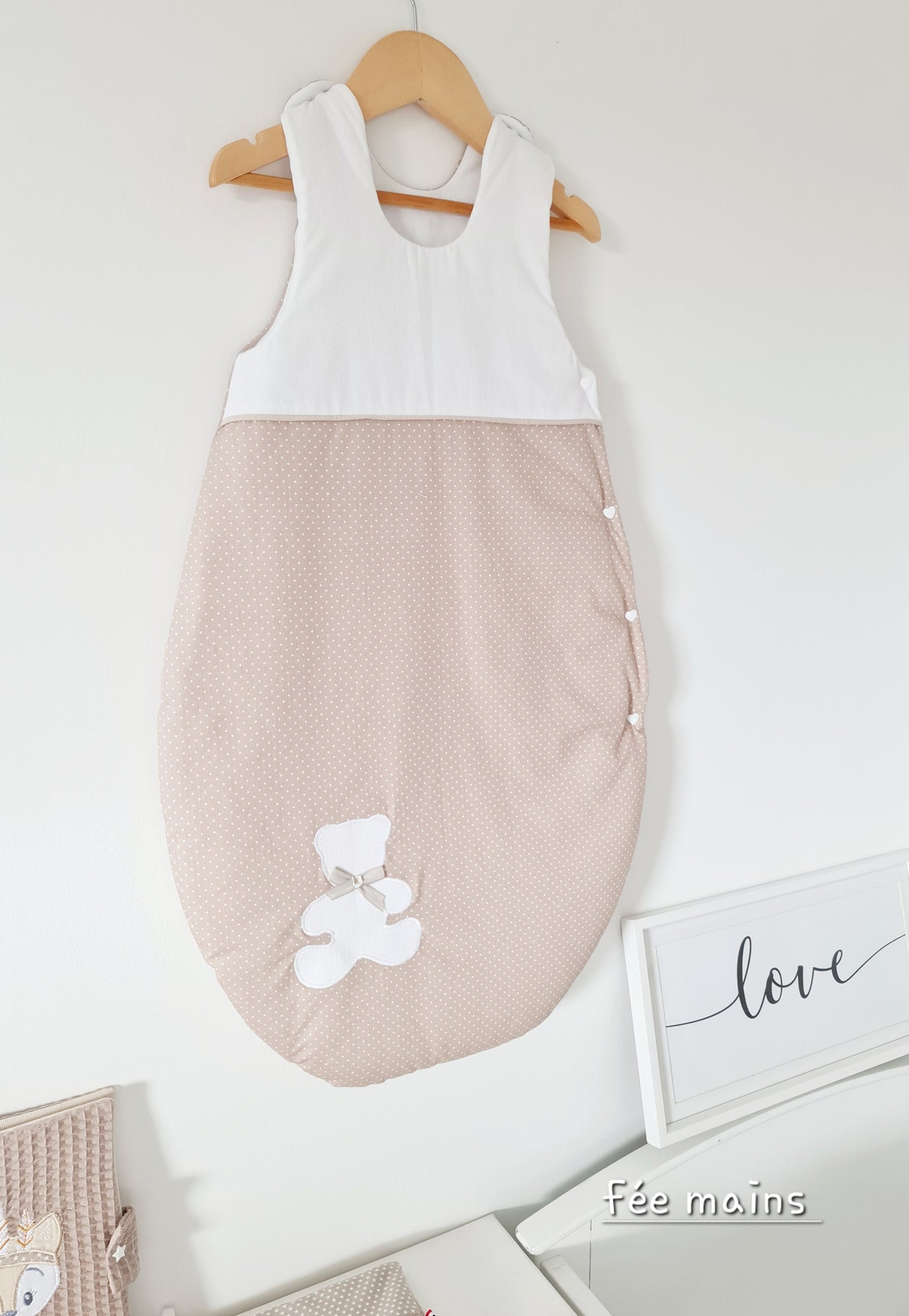 Gigoteuse bébé mixte beige imprimé petits pois blancs avec un petit nounours 0-9 mois "Petits prix"
