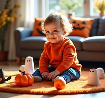 Idées de bricolages faciles avec des rouleaux de papier toilette pour décorer Halloween avec bébé